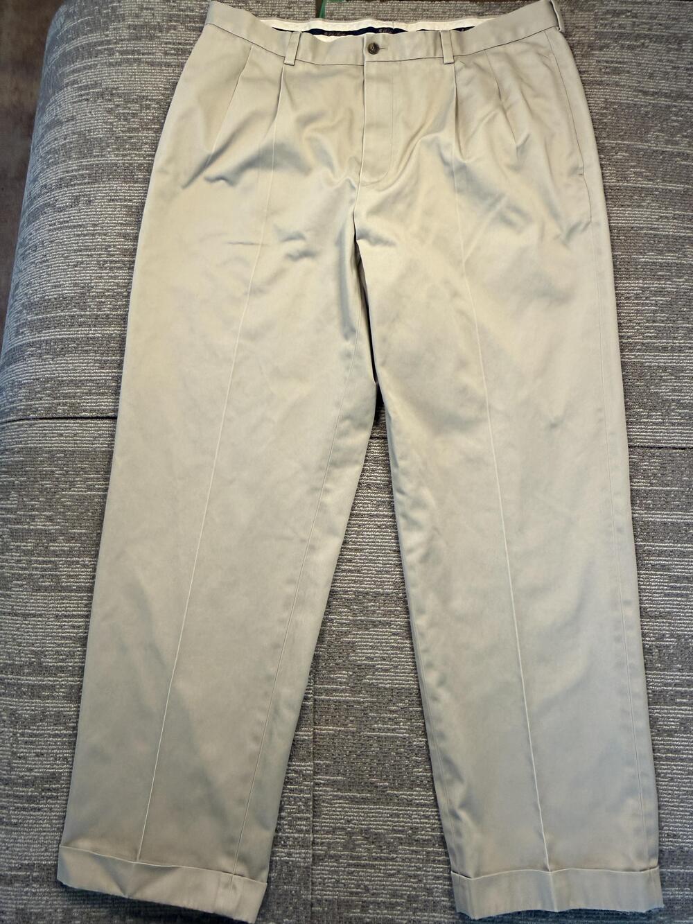 Brooks Brothers Pants Mens 40x32 Beige Advantage Chino Pleated Cuffed Straight